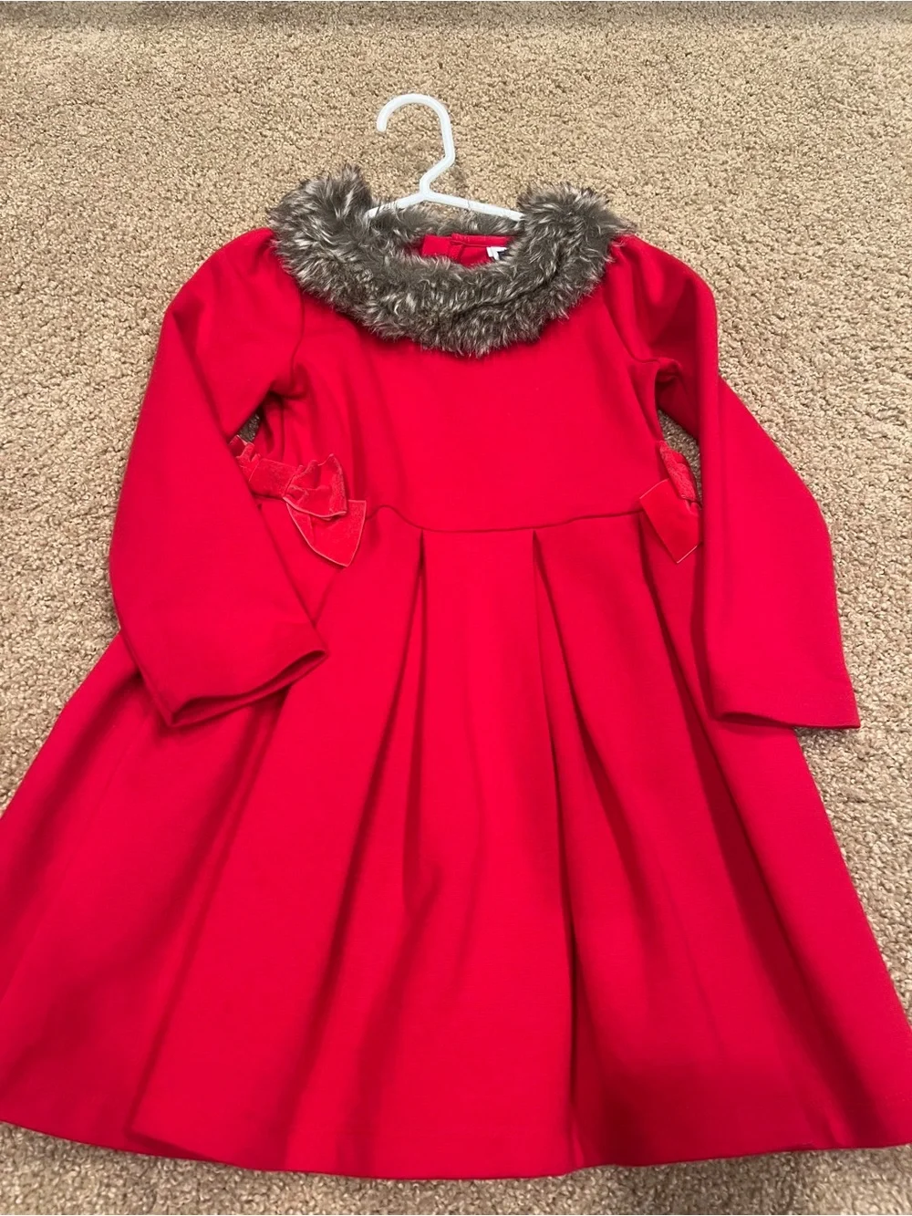 Janie and Jack Red Holiday Dress with Faux Fur Trim